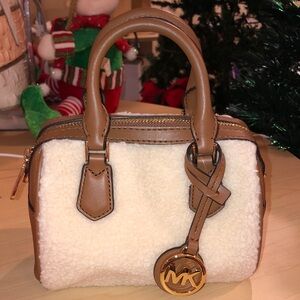 Michael Kors Shearling Mini Satchel Cream Brown Crossbody Teddy Bag